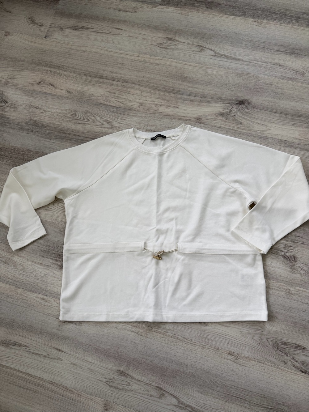 Women's White Crewneck Sweatshirt with Cinch Detail NWOT